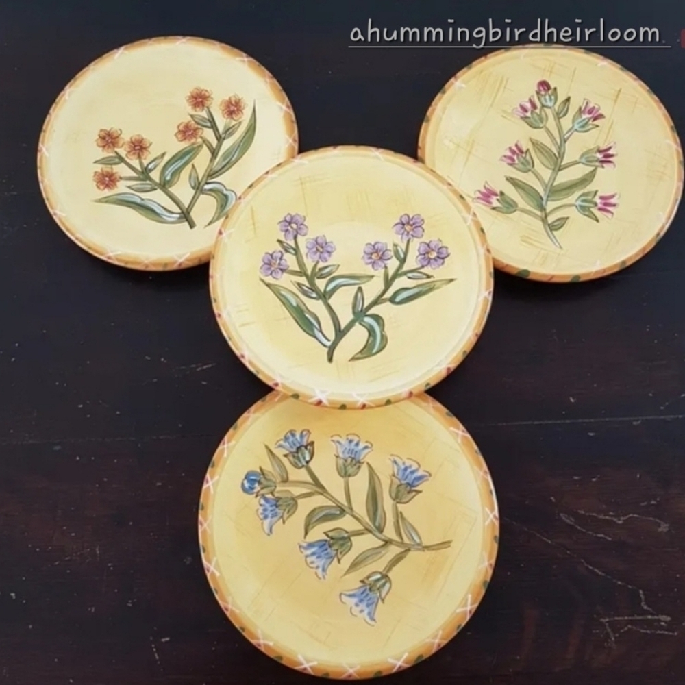 4pc Certified International CIC Spring Flowers Salad Plate Set